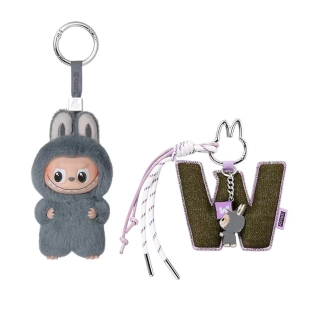 POP MART Pin For Love “W” Labubu Vinyl Plush and Letter Pendant Bundle